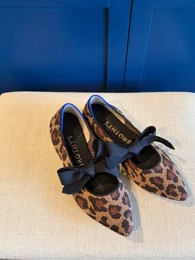 Rothy's Leopard-Print Pointed Flats with Black Bow